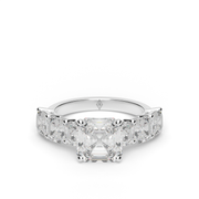 White Gold Asscher Cut Diamond Side Stone Engagement Ring With Prong Setting